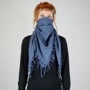 Cotton scarf fine & tightly woven - grey blue - with fringes - squared kerchief