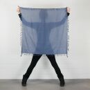 Cotton scarf fine & tightly woven - grey blue - with fringes - squared kerchief