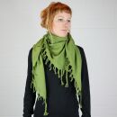 Cotton scarf fine & tightly woven - olive-green - with fringes - squared kerchief