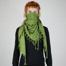 Cotton scarf fine & tightly woven - olive-green - with fringes - squared kerchief