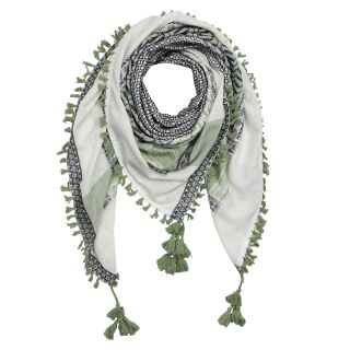 Stylishly detailed scarf with Kufiya style - Pattern 1 - nature - green - olive