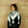 Stylishly detailed scarf with Kufiya style - Pattern 2 - white - black