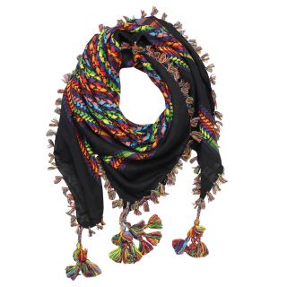 Kufiya premium - black - rainbow stripes - fringes and bobbles colorful - Shemagh - Arafat scarf