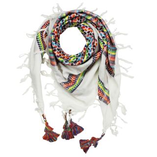 Palituch plus weiß - rainbow stripes - Fransen & Toddeln multicolor - Kufiya PLO Tuch