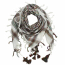 Kufiya premium - white - multicolor lines - fringes and bobbles colorful - Shemagh - Arafat scarf