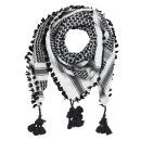 Kufiya Desert premium - white - black - fringes and bobbles black - Shemagh - Arafat scarf