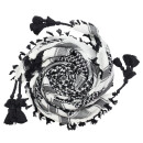 Kufiya Desert premium - white - black - fringes and bobbles black - Shemagh - Arafat scarf