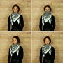 Kufiya Desert premium - white - black - fringes and bobbles black - Shemagh - Arafat scarf