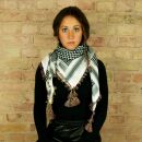 Kufiya Desert premium - white - black - fringes and bobbles colorful - Shemagh - Arafat scarf