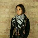 Kufiya Desert premium - black-white - fringes and bobbles colorful - Shemagh - Arafat scarf