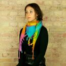 Cotton scarf fine & tightly woven - Rainbow Spiral - with fringes - squared kerchief