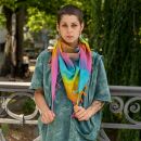 Cotton scarf fine & tightly woven - Rainbow Spiral - with fringes - squared kerchief