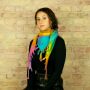 Cotton scarf fine & tightly woven - Rainbow Spiral - with fringes - squared kerchief