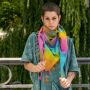 Cotton scarf fine & tightly woven - Rainbow Spiral - with fringes - squared kerchief