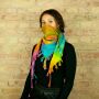 Cotton scarf fine & tightly woven - Rainbow Spiral - with fringes - squared kerchief